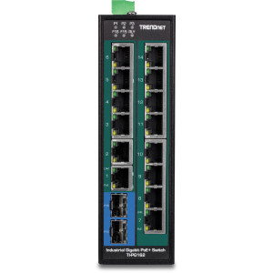 TRENDnet TI-PG162 16-Port Ethernet Switch, 14 Gigabit PoE+ ports, 2 Gigabit SFP slots, 32 Gbps switching capacity, DIN-rail/wall mount